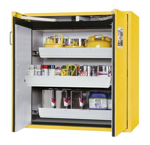 asecos Feuerbeständiger Gefahrstoffschrank Edition, 3 Auszugswannen, gelb, Typ G-1200-3-F,H 1300 mm-0