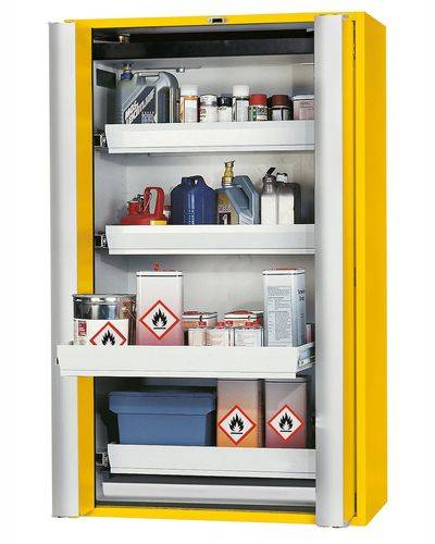 asecos Feuerbeständiger Gefahrstoffschrank GF 1201.4 "one touch", 4 Auszugswannen, gelb-0