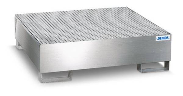 Auffangwanne pro-line aus Edelstahl für 4 Fässer,unterfahrbar,m. verzinktem Gitterrost,1260x1342x270