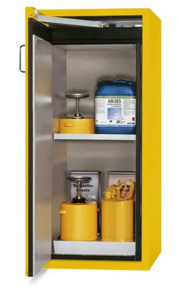 asecos Feuerbeständiger Gefahrstoffschrank "one touch", 1 Einlegeboden, Türanschlag links, gelb