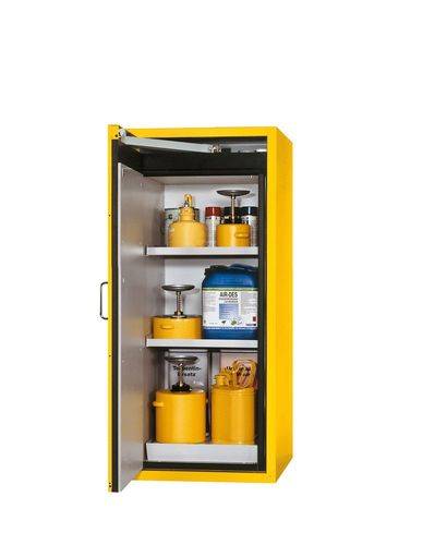 asecos Feuerbeständiger Gefahrstoffschrank "one touch", 1 Einlegeboden, Türanschlag links, gelb-1
