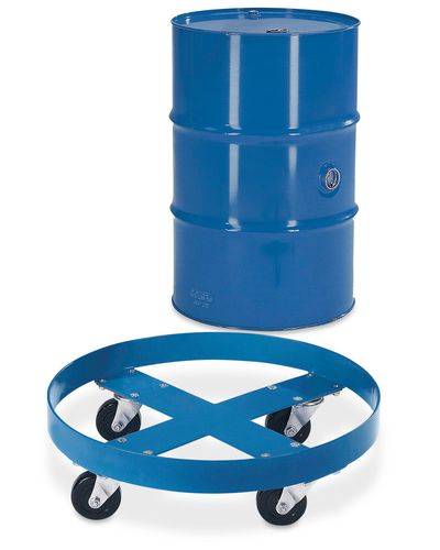 Fassroller aus Stahl, RAL 5010 (blau) lackiert, für 200-Liter-Fässer, mit 4 Lenkrollen-1