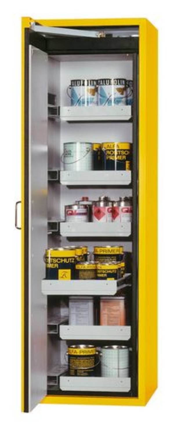 asecos Feuerbeständiger Gefahrstoffschrank Edition, 6 Auszugswannen, Türanschlag rechts, gelb