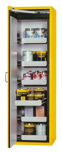 asecos Feuerbeständiger Gefahrstoffschrank Edition, 6 Auszugswannen, Türanschlag rechts, gelb-0