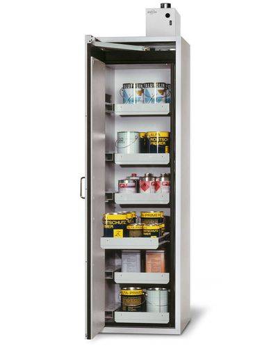asecos Feuerbeständiger Gefahrstoffschrank Edition, 6 Auszugswannen, Türanschlag links, grau-0