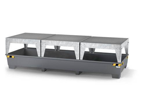 Auffangwanne pro-line aus Stahl für 3 IBC, lackiert, 3 Abfüllböcke-0