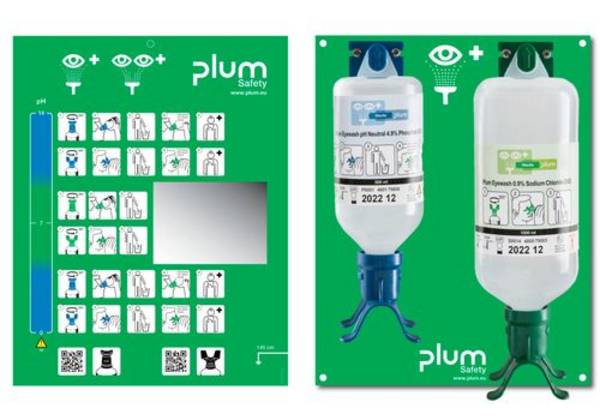 Wandstation mit 2 Augenspülflaschen, je einmal 500ml ph-neutral und 1000 ml Kochsalzlösung