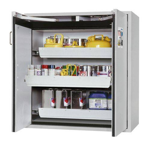asecos Feuerbeständiger Gefahrstoffschrank Edition, 3 Auszugswannen, grau, One-Touch, H 1300 mm-0