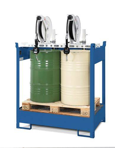 Öl-Abgabestation mit Wanne für 2 Fässer, 2xDruckluftpumpe, Schlauchaufroller 10m,Zapfpistole,Zähler-2