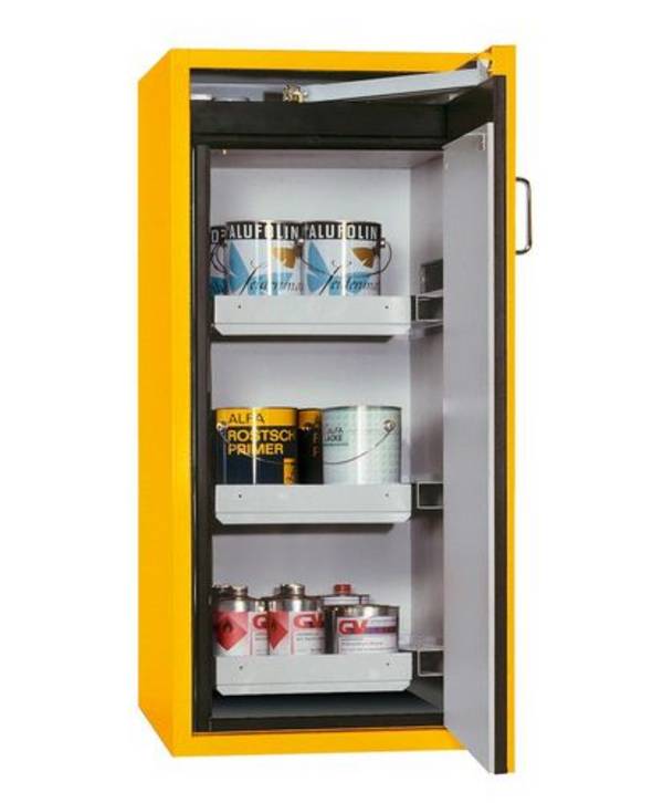 asecos Feuerbeständiger Gefahrstoffschrank Edition, 3 Auszugswannen, gelb, OT, G-600-3-FP, H 1300 mm