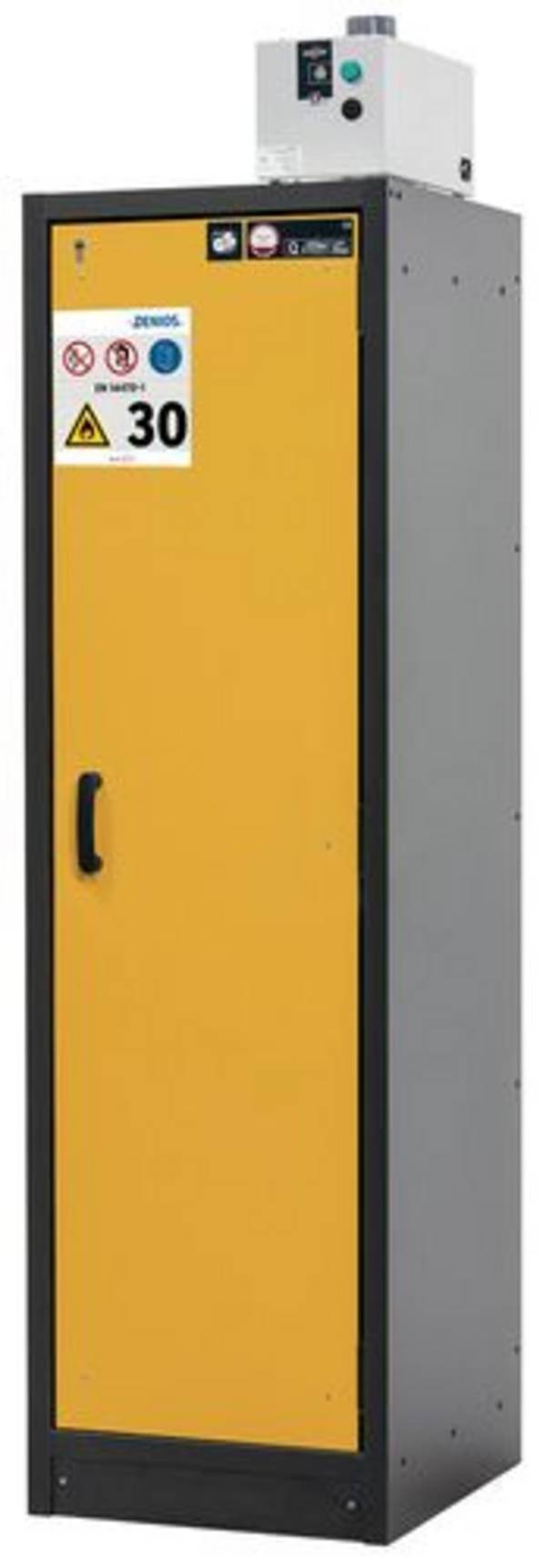 asecos Feuerbeständiger Gefahrstoffschrank Basis-Line, anthrazit/gelb, 3 Einlegeböden, Typ 30-63R