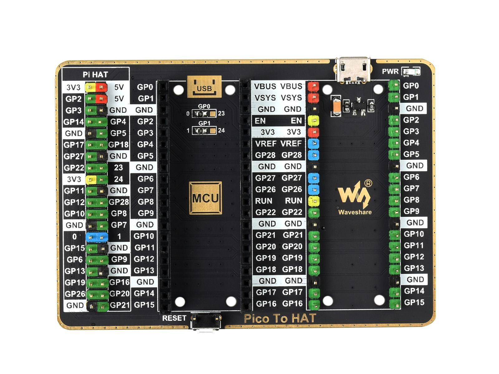 WaveShare GPIO Expander For Raspberry Pi Pico, 1x Raspberry Pi Standard 40PIN, 1x Pico 2x20PIN-2