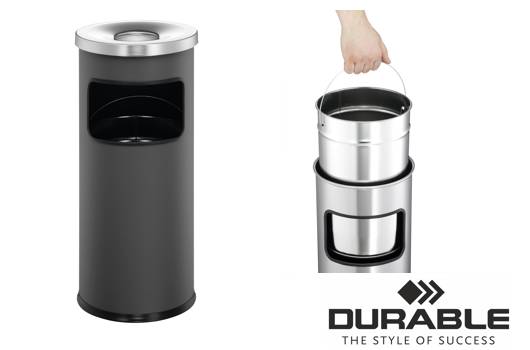 Papierkorb mit Ascher Safe, Metall, 17 Liter, silber metallic-1