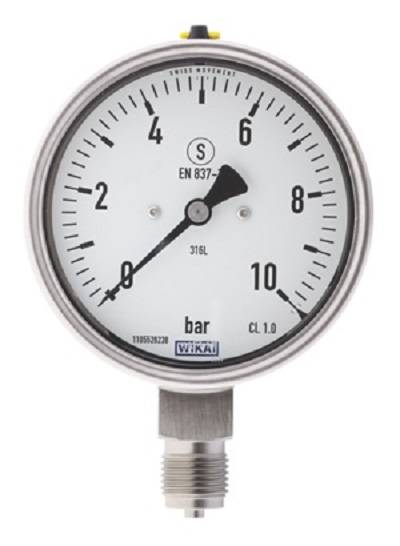 Manometer senkrecht, Klasse 1,0, Chemieausführung, Ø100,0 mm, G 1/2 Zoll 0/40 bar Anzeige 1-0
