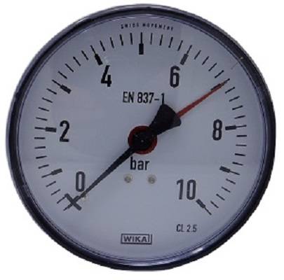 Manometer waagerecht, Klasse 2,5, Ø80,0 mm, G 1/4 Zoll 0/25 bar Anzeige 0,5-0