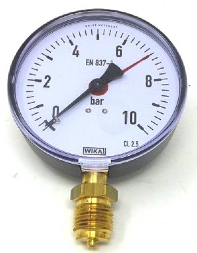 Manometer senkrecht, Klasse 2,5, Ø80,0 mm, G 1/2 Zoll -1/+5 bar Anzeige 0,1-0