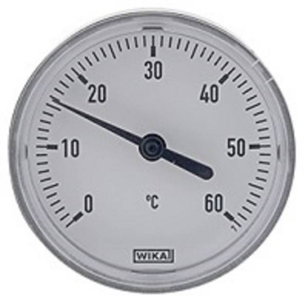 Bimetallthermometer mit Aluminiumgehäuse und CU- Schutzrohr, waagerecht, Klasse 2,0 A Skalenteilung 2°C G 1/2 Zoll