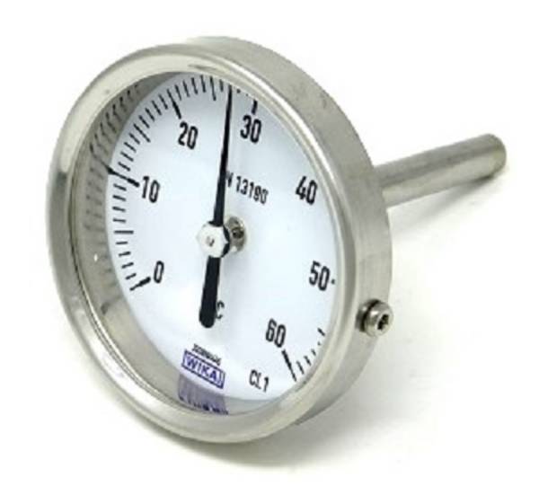 Bimetallthermometer ohne Schutzrohr, waagerecht, 18 mm Bund, Klasse 1,0 ES Skalenteilung 1°C 18,0 mm Bund, 100,0 mm