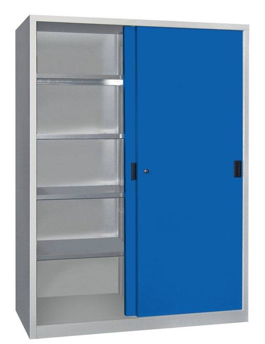 Schiebetürenschrank H1950xB1500xT600mm grau/blau 8 Fbd.m.Trennw.Vollblechtüren-1
