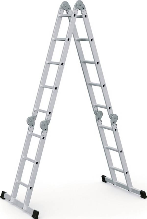 Vielzweckleiter Multitec M Alu.Sprossen 2x3+2x5 gekl.H1500xB900xT260mm Holzbelag