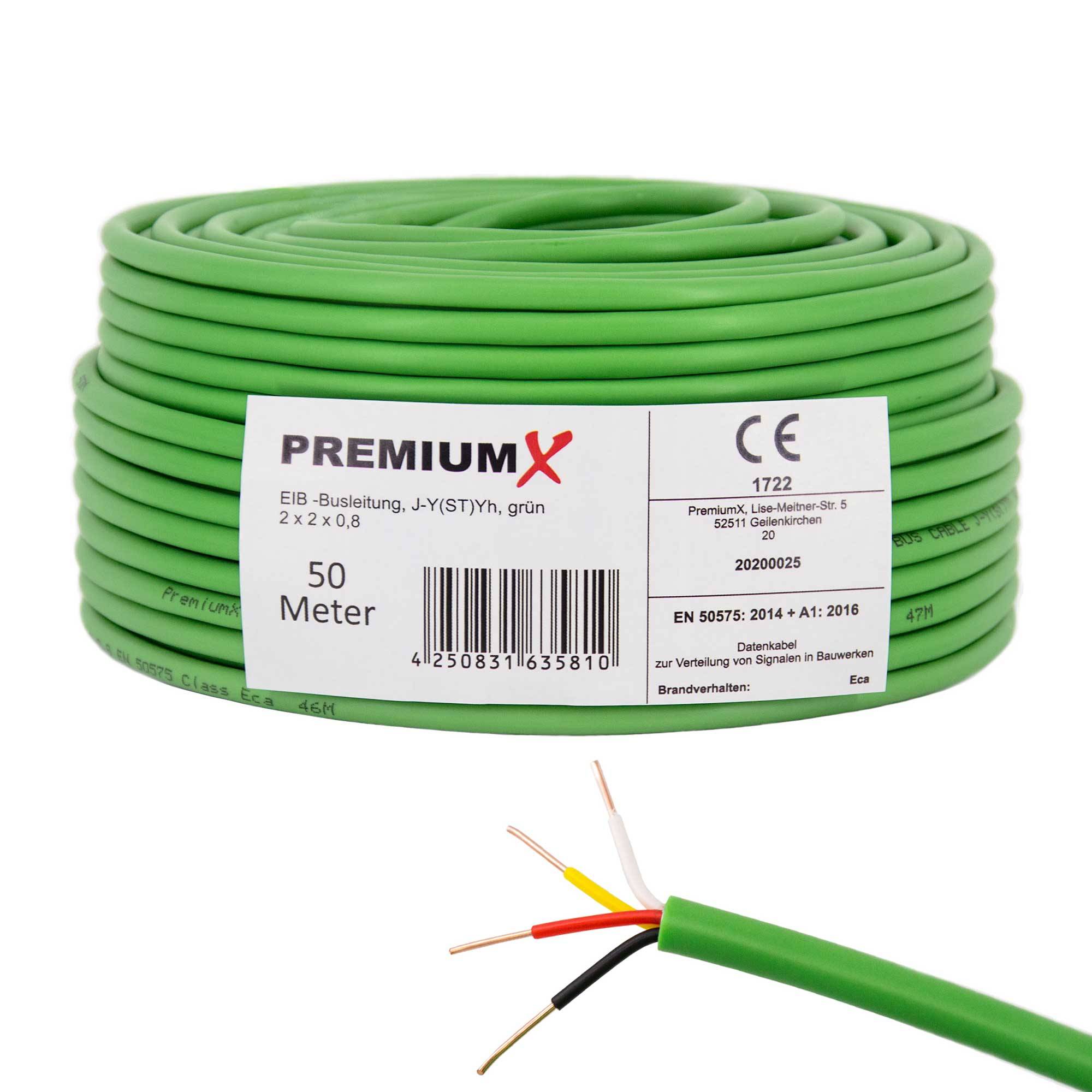 PremiumX 50m EIB BUS-Kabel J-Y(ST)Yh 2x2x0,8 Eca Busleitung Fernmeldekabel Datenkabel grün