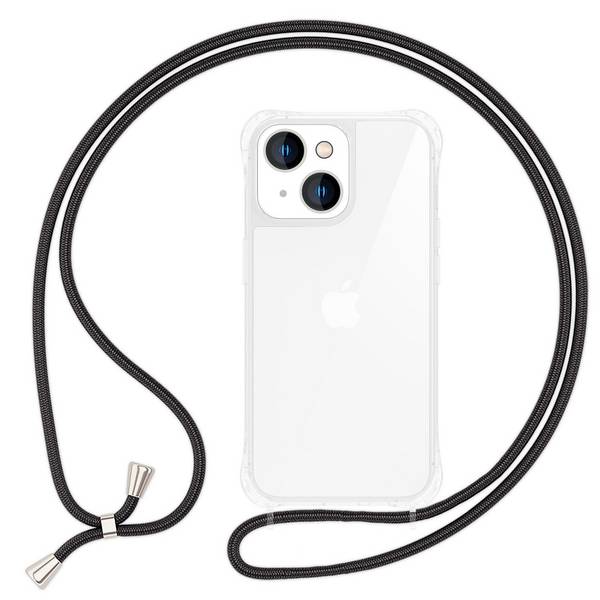 Für iPhone 14 Plus Hülle mit Band Handyhülle Schnur Handykette Kordel Umhängen Schwarz