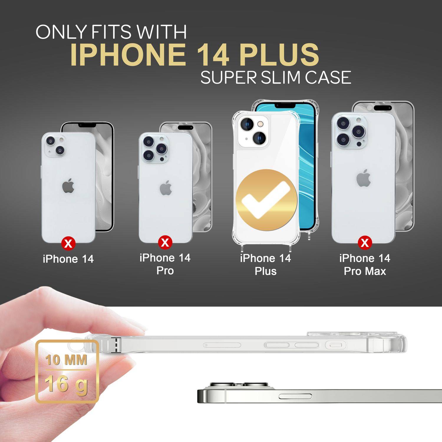 Für iPhone 14 Plus Hülle mit Band Handyhülle Schnur Handykette Kordel Umhängen Schwarz-3