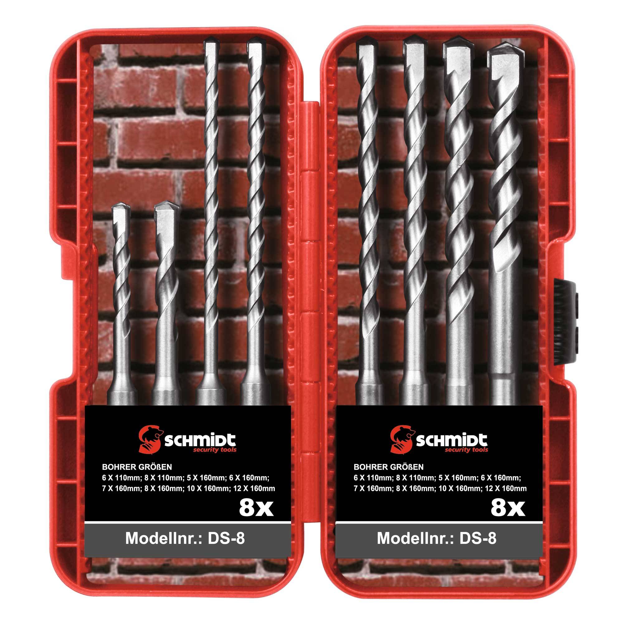 SCHMIDT security tools SDS-Plus Bohrer-Set 8-teilig Ø 5-6-7-8-10-12 mm SDS-Schaft Hammerbohrer Steinbohrer SDS+-0