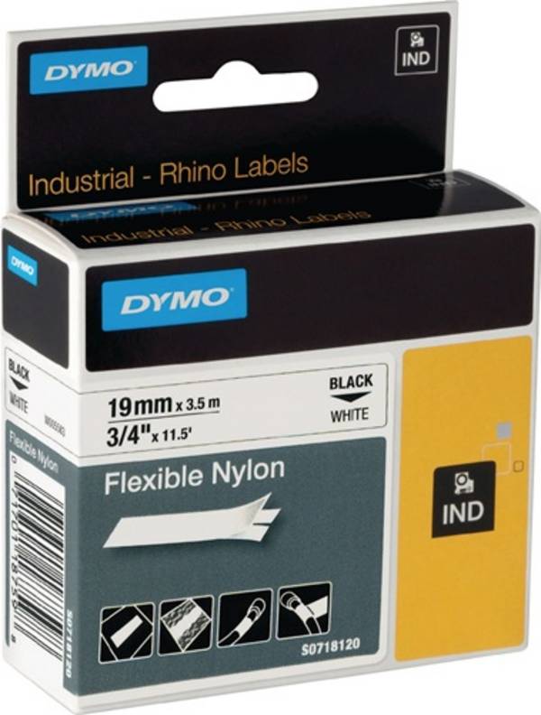 Schriftband Band-B.19mm Band-L.3,5m flexibles Nylonband schwarz auf weiß DYMO