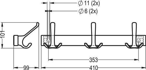 Huthakenleiste 0822-0824 4 Hak.A.96mm LM silberf.elox.H.102mm HERMETA-2