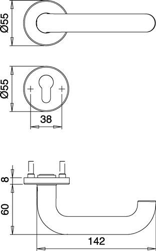 FS-Garnitur Riva FS K7/103 VA F00 D/K TS 38-58mm PZ rd.DIN L/R EDI-2