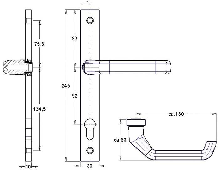 Profiltürgarnitur 2312/9203 Alu.F1 PZ TS 68-77mm EDI-2