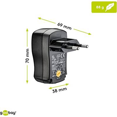 Goobay 67950 Universal Netzteil 3V - 12V Netzgerät mit 6 Adapter DC Hohlstecker & Klinkenstecker max 7,2W / 0,6A Schwarz-2