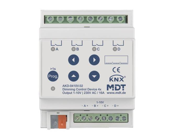 MDT Dimmaktor AKD-0410V.02 4fach 4TE REG 1-10V m. RGBW - IP20-2