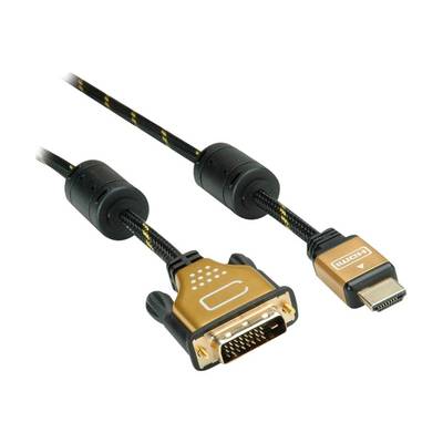 Roline DVI / HDMI Anschlusskabel DVI-D 24+1pol. Stecker, HDMI-A Stecker 3.00 m Schwarz, Gold 11.04.5892 Geschirmt, schra