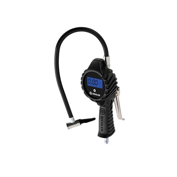 RIEGLER Digitaler Handreifenfüllmesser mit Hebelstecker, Schlauch drehbar, Mano Ø 80 mm, 0-12 bar/175 psi, Stecknippel N