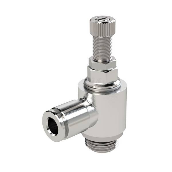 RIEGLER Drosselventil, beidseitig (B), G 1/4, Steckverbindung 8, drehbar, 0 - 10 bar, -20 °C bis 80 °C, MS vern..  Zur D