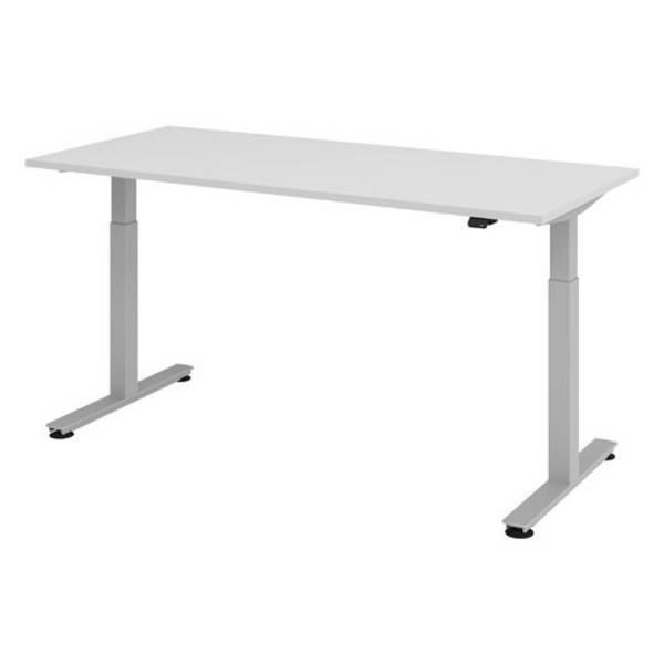 Hammerbacher Sitz-Steh-Tisch Katrin, 180 x 80 cm, Tast-Schalter, verstellbar bis 120 cm, grau
