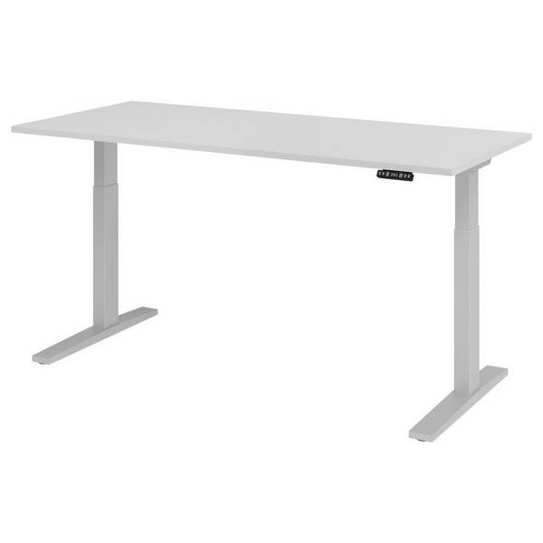 Hammerbacher Sitz-Steh-Tisch Marion, 180 x 80 cm, Memory-Schalter, verstellbar bis 120 cm, grau