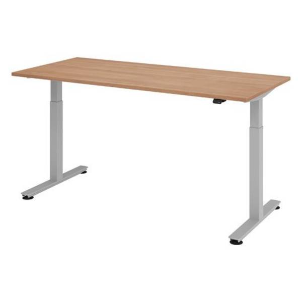 Hammerbacher Sitz-Steh-Tisch Katrin, 180 x 80 cm, Tast-Schalter, verstellbar bis 120 cm, nussbaum