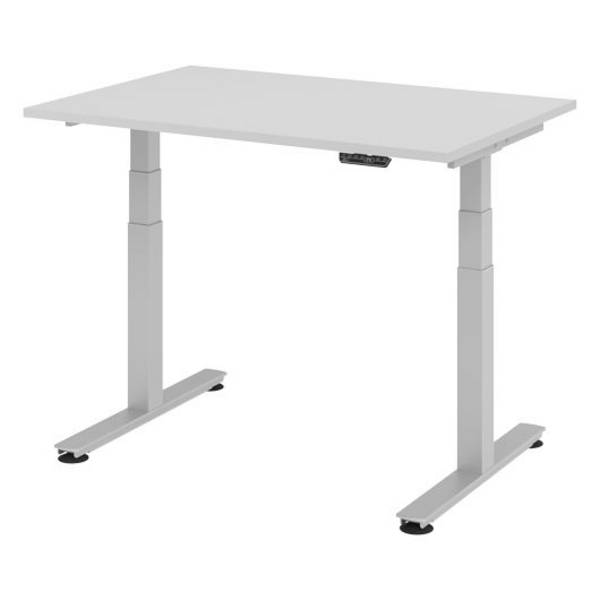 Hammerbacher Sitz-Steh-Tisch Katrin, 120 x 80cm, Memory-Schalter, verstellbar bis 127,0cm, grau