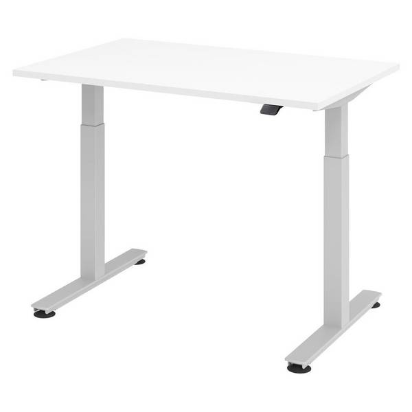 Hammerbacher Sitz-Steh-Tisch Katrin, 120 x 80 cm, Tast-Schalter, verstellbar bis 120 cm, weiß