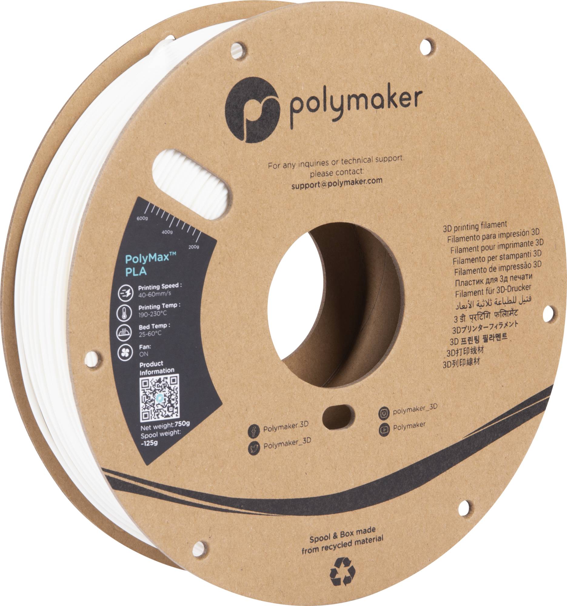 Polymaker PolyMax PLA Weiß - 2,85 mm / 750 g-1