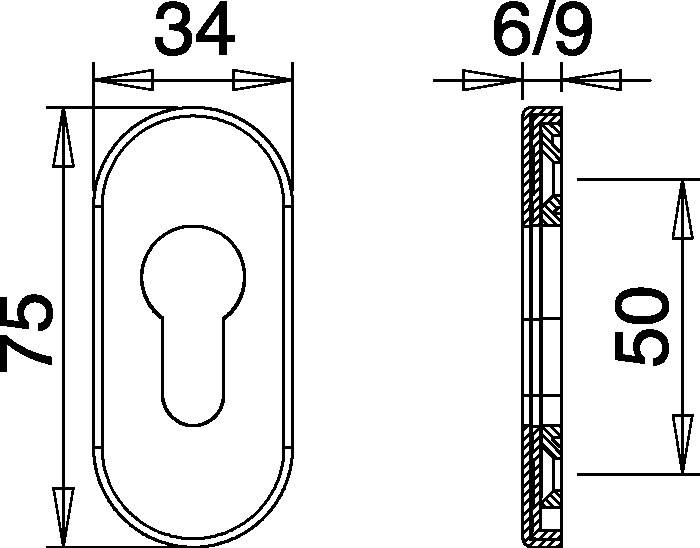 Feuerschutzcliprosette 0813/6 VA EST Ovalrosette Profiltür EDI-5