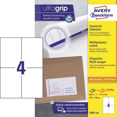 Avery Zweckform Etikett 3483-200 105x148mm weiß 800 St./Pack.-0