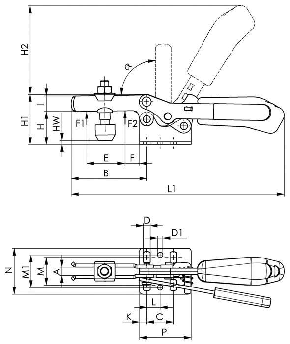 Waagrechtspanner Nr.6830S Gr.3 waagrechter Fuß Sicherheitsverriegelung AMF-2