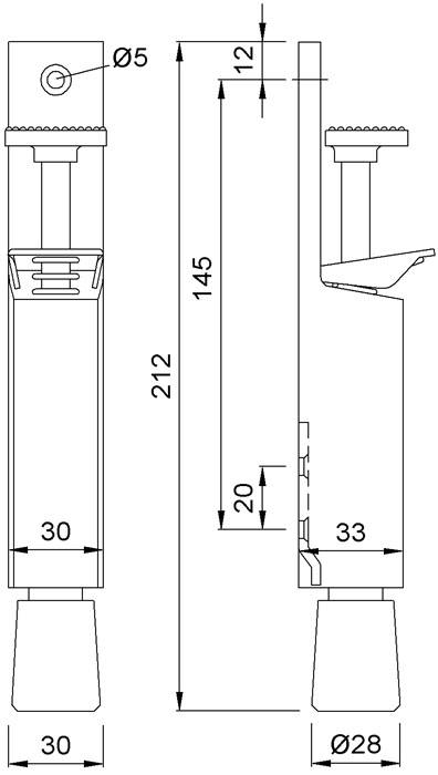 Türfeststeller 1081.31 Alu.silberf.elox.Hubh.30mm Türmontage KWS-5