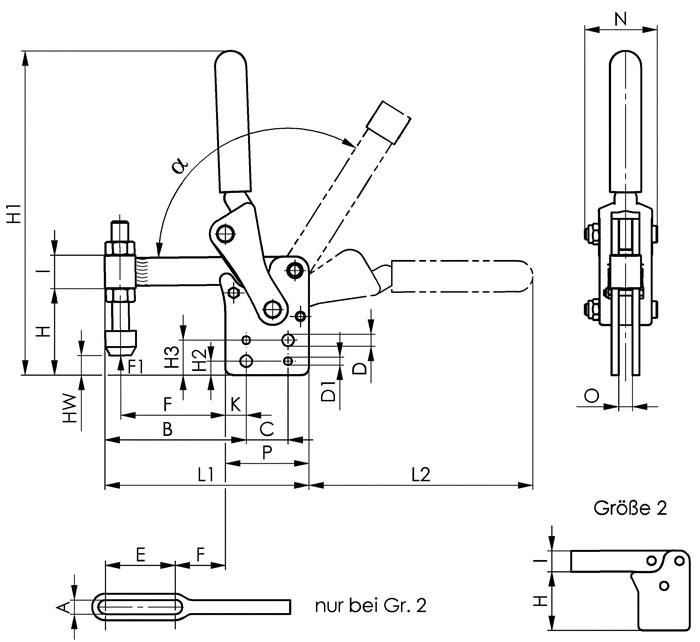 Senkrechtspanner Nr.6812P Gr.6 senkrechter Fuß schwer AMF-2
