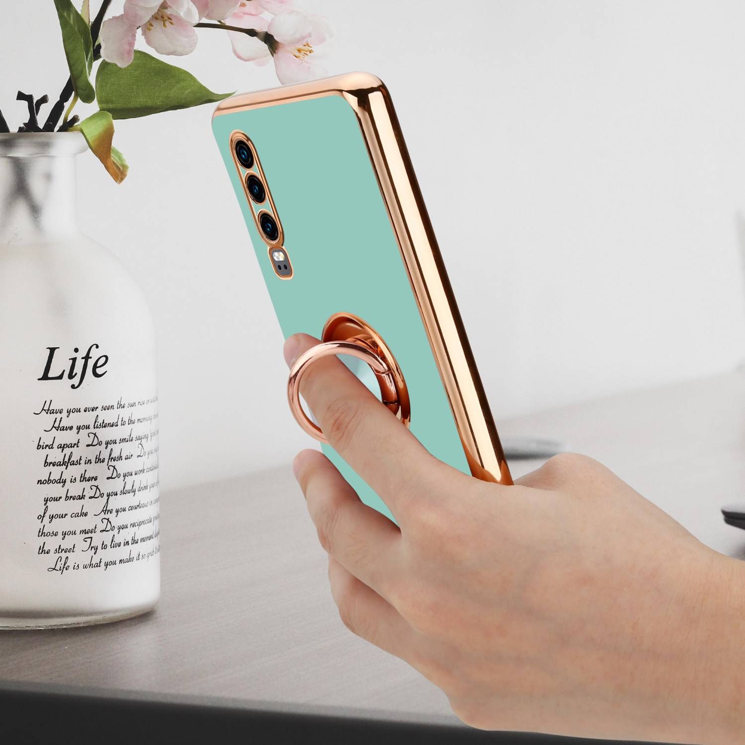 Cadorabo Schutzhülle für Huawei P30 Hülle in Türkis Etui Case Cover Kameraschutz magnetische Autohalterung-4