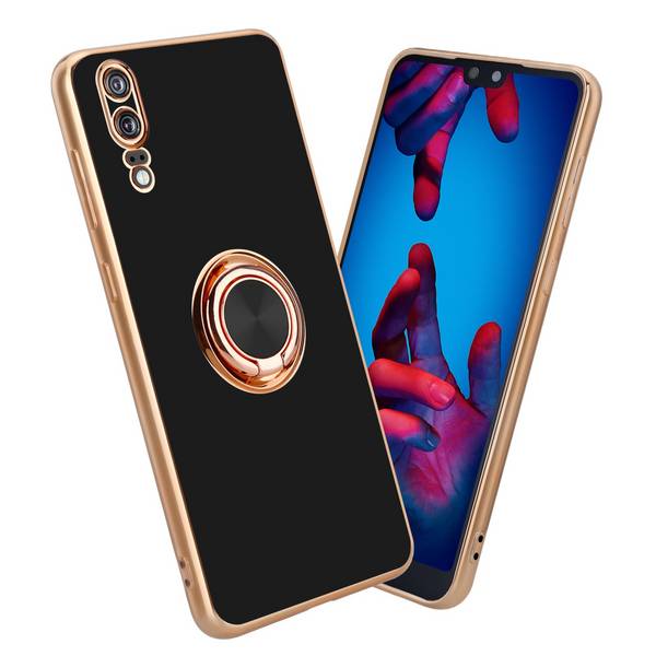 Cadorabo Schutzhülle für Huawei P20 Hülle in Schwarz Etui Case Cover Kameraschutz magnetische Autohalterung